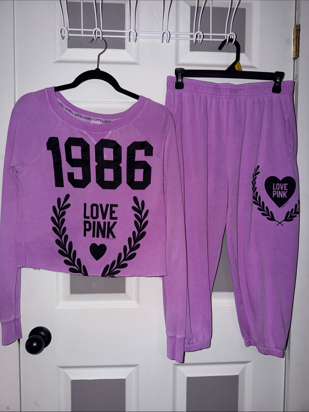 PINK Victoria's Secret Lavender Love Pink Jogger Set with Black Graphics